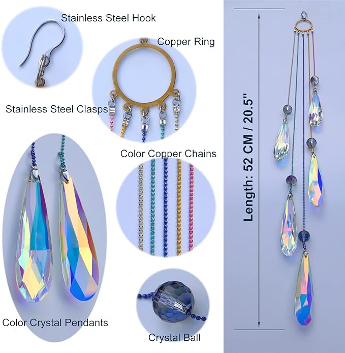 Crystals Teardrop Prisms Suncatcher Hanging Ornament Rainbow Maker for Home,Garden Decoration (Colorful Blue)