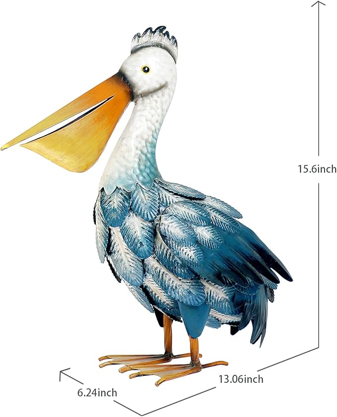 Kircust Pelican Statues, Garden Outdoor Decor Yard Art, Coastal Ocean Metal Bird Sculpture Ornament for Backyard Porch Patio Pond Decorations