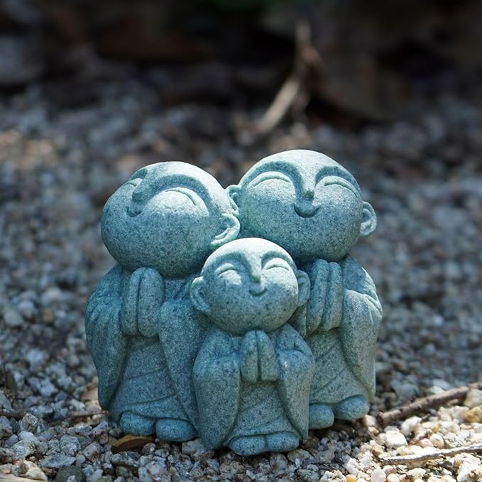 OwMell 3 Japanese Jizo Statue Stone Japanese Buddha Jizo Monk Statue Figurine Memorial Statue Aquarium Decoration Garden Outdoor Ornament 3" - Praying