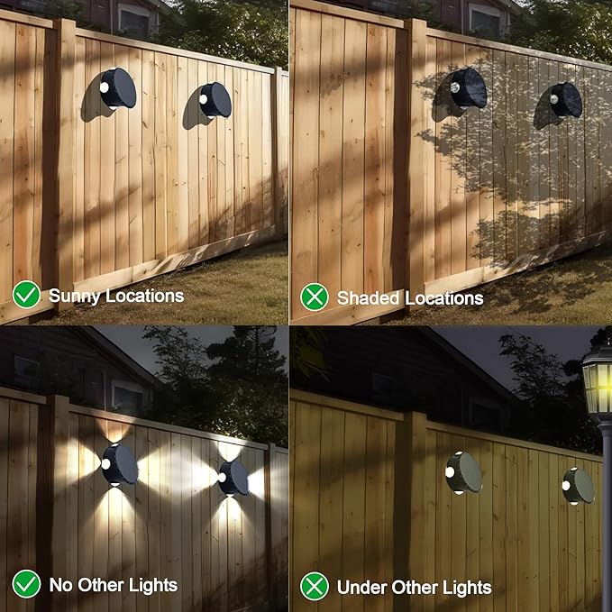 Outdoor Wall Lights - 4 LED Solar Lights for Outside - IP65 Waterproof-RGB Multicolor - Auto On/Off - 1200mAh Battery, Use on The Fence, Patio, Yard, Garden, Porch&More 2 Pack (White Color)
