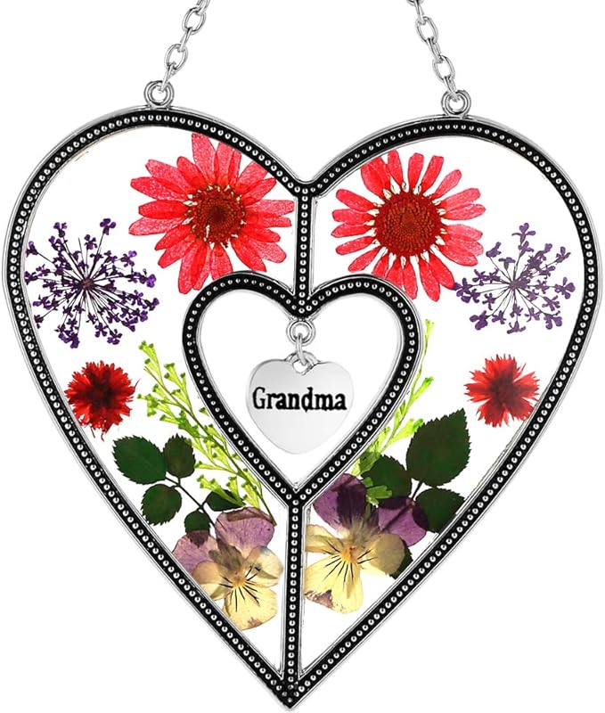 KY&BOSAM Suncatcher Stained Glass Grandma Heart Gifts for Women Mother`s Day Grandma Gift Gifts for Grandma from Daughter Son Indoor Decor Yard Decor for Mother Day Christmas Birthday Gift