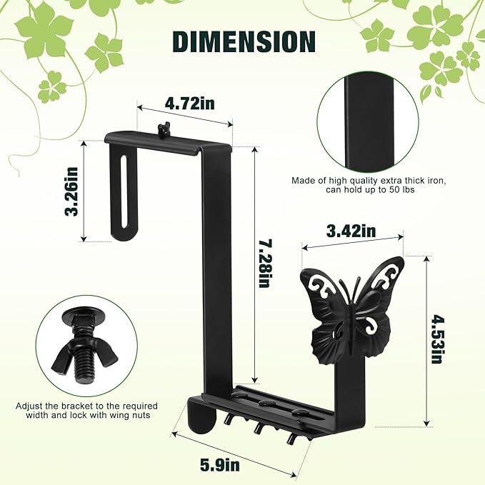 Planter Box Brackets, Adjustable Window Boxes Planters Brackets with Butterfly, Hanging Flower Box Stand Hooks for Deck Railing Pergola Balcony Garden - 4 Pack