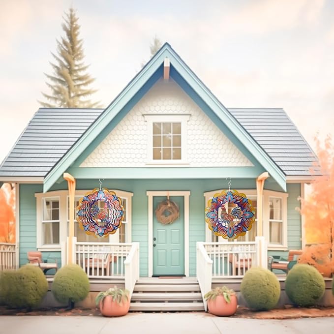 Outdoor Chicken Decoration Wind Spinner Sculpture Art,Metal Clearance Ornament, Chicekn Themed Gifts for Women Rooster Lover,Yard Garden Toy,Hanging Windsock