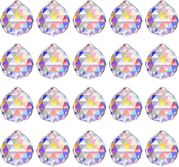 MerryNine 30mm/1.18" 20pack Crystal Ball Prism Sunshine Catcher Rainbow Pendants Maker, Hanging Crystals Prisms for Windows, for Feng Shui, for Gift (AB Color)