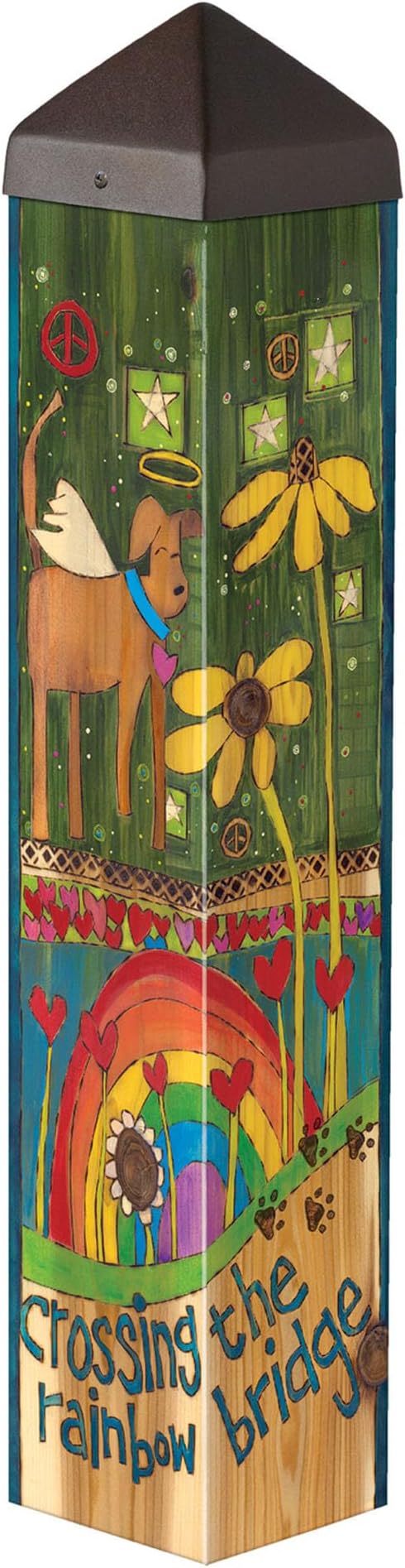 Studio M Art Pole, PVC Weather Resistant Pole with Vinyl Bowl 20 inches Tall Outdoor Decoration for Gardens, Patios, Yards, Landscaping and Birding Accessories, Crossing The Rainbow Bridge