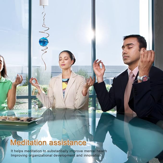 Gazing Ball Spiral Tail, Wind Spinner Spiral Peacock Blue Crystal Orb with Swivel Hook, Sun Catcher Rainbow Maker Hanging Decor for Yard Garden Rotating Art Ornaments Great Gifts 13" Height