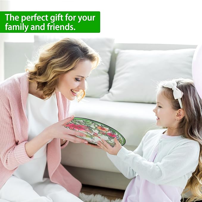 Remiawy Stained Glass Window Hanging Hummingbird Window Suncatcher 6 Inch Glass Panel with Metal Chain and Hooks Sun Catchers Indoor Wall Art Home Decor Gift for Bird Lovers Women Mother's Day