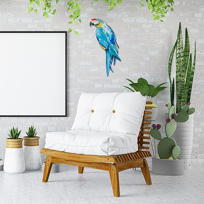 Metal Parrot Wall Decor, 14.5" Wall Art Bright Color Bird Sculpture, Hanging Bird for Indoor Outdoor Home Bedroom Living Room Garden