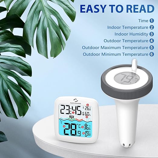 Nuovoware Digital Floating Pool Thermometer, Wireless Pool Thermometer with Easy Read Screen Display, Remote Water Thermometer IPX8 Waterproof for Swimming Pool, Fish Tank, Hot Tub