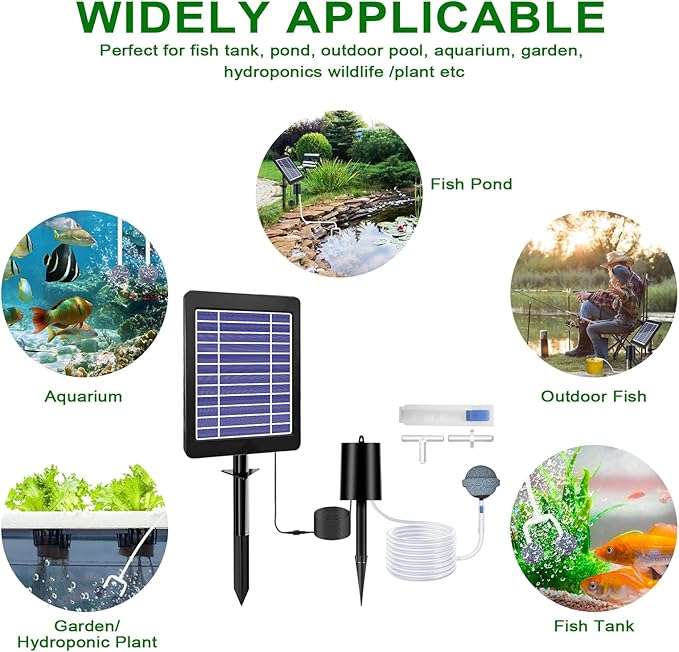 Solar Pond Aerator with Air Pump, 3 Modes(18H/36H/72H) Solar Aerator for Ponds Outdoor, 4W & 2200 mAh Solar Powered Air Pump with Bubble Regulator for Small Fish Pond, Stock Tank, Aquarium Hydroponics