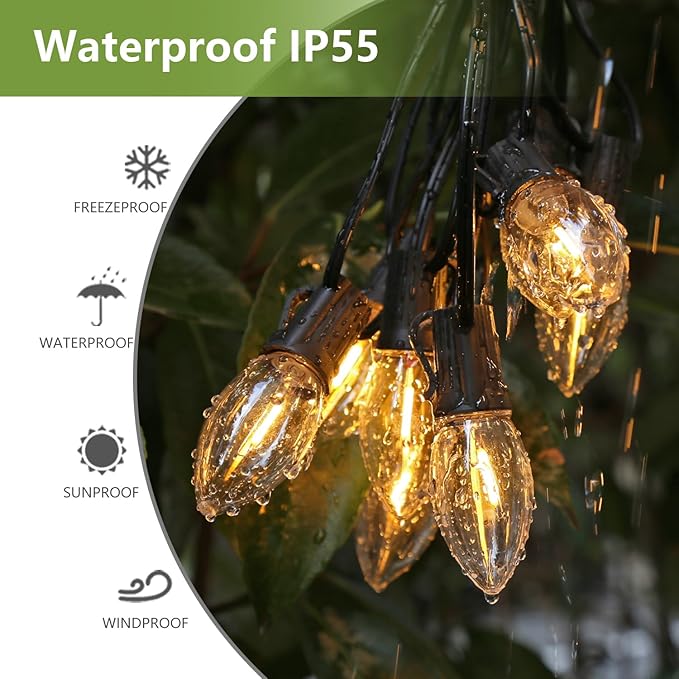 25 Pack C9 LED Replacement Christmas Light Bulbs, Soft White 2700K Waterproof Shatterproof Outdoor String Lights Vintage LED Filament Bulb, E17 Base, Commercial Grade Holiday Decoration Bulbs