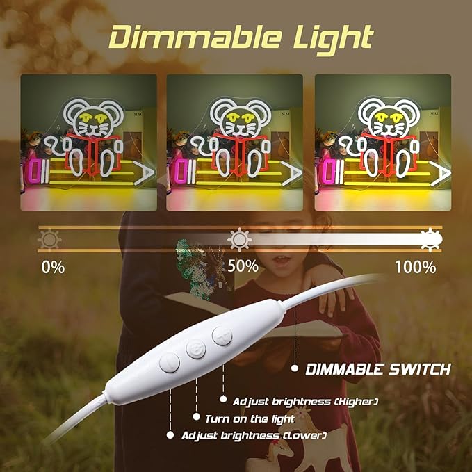 Pencil Mouse Neon Sign Mouse Book Reading Neon Lights for Wall Decor Dimmable Colorful Light Up Sign for Classroom Bookstore Library Bedroom Bookish Museum Teen Gifts (USB Powered 5V/2A)