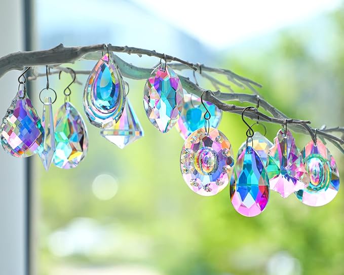 Crystal Prism Suncatchers, Rainbow Hanging Crystals Ornament Pendant for Window, Chandelier Part Replacement for Lamps Decoration,Pack of 12