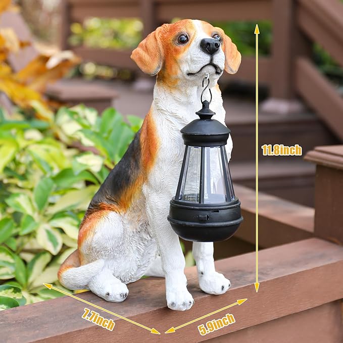 Garden Dog Statues Outdoor Decor, Solar Lights Outdoor Beagle Dog Statue Garden Decorations Solar Dog Ornaments for Patio, Lawn, Yard Art Decoration, Housewarming Garden Gift