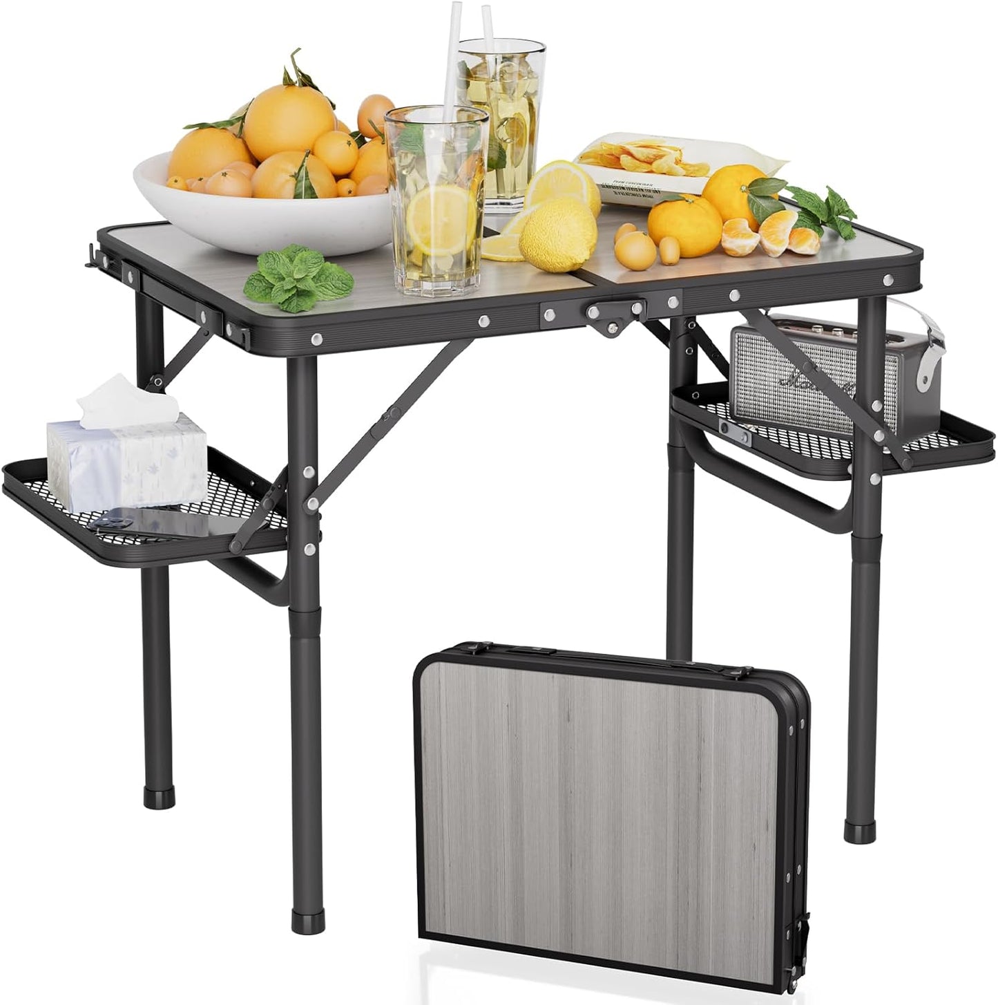 Titanker Folding Camping Table 2ft, Small Folding Camp Table Portable with 50% Extra Space, Small Picnic Table, Portable Beach Desk, Car Camping Essentials, Aluminum Light & Solid