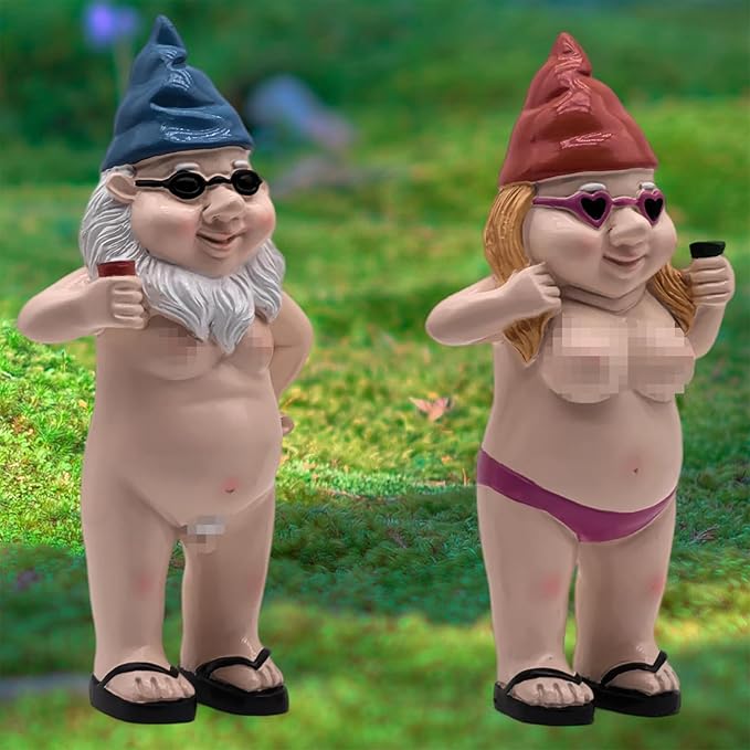 MINICAR 8'' H Gag Gnomes Statues Garden Outdoor Decor, Funny Dwarf Sculptures Yard Lawn Decorations, Naughty Gifts for Women Men, Set of 2