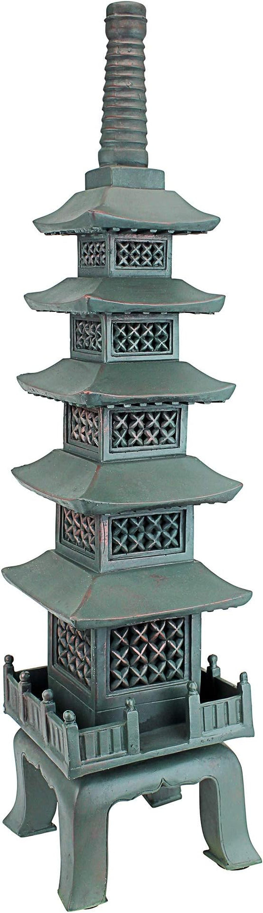 Design Toscano Nara Temple Pagoda Asian Decor Garden Statue, Large 28 Inch Tall, Cast Stone Resin, Verdigris Green Bronze Finish