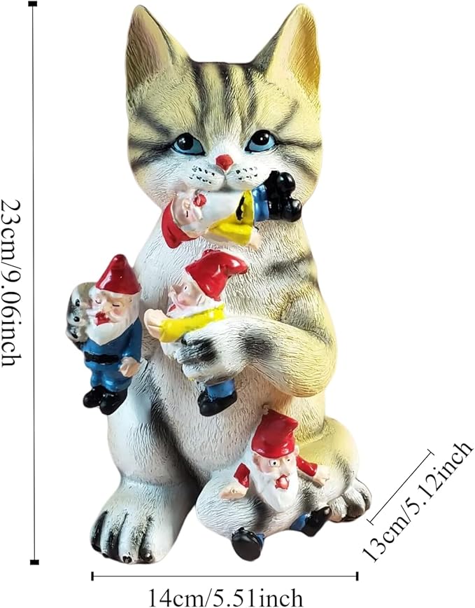 Garden Cat Eating Gnomes Statues Funny Gnome Decor for Outdoor Patio Lawn Yard Decor (cat Eating)