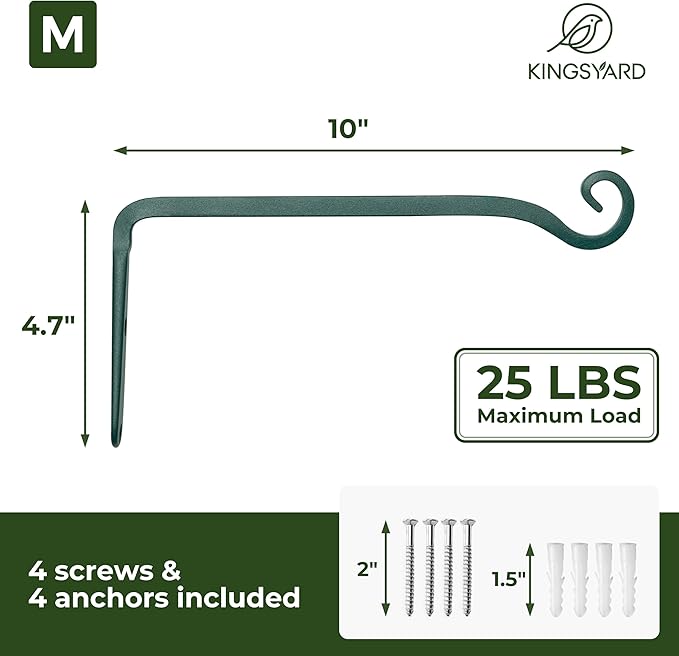 Kingsyard 2-Pack Wall Plant Hanger Outdoor - Heavy Duty Metal Hanging Bracket Hooks for Hanging Plant Bird Feeders Lanterns Wind Chimes Outdoor & Indoor, 10-Inch/Green