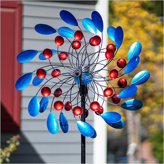 Wind Spinners for Yard and Garden Large - 80 inch Wind Spinners Outdoor Metal Large with Solar LED Light, Wind Sculptures & Spinners Windmills for Birthday Gifts Decorations(24 Diameter)