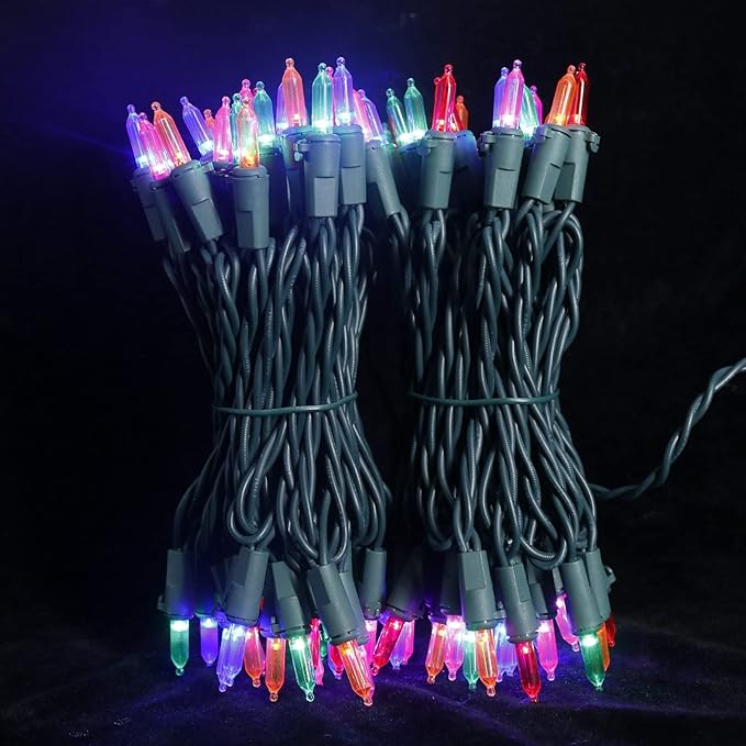 Multicolor Christmas LED Lights - 2 Pack 100 Count Multi-Colored Holiday String Lights for Tree, Party, Wedding, Indoor/Outdoor Use, 2 Sets 33 Feet Green Wire, UL Certified, Connectable