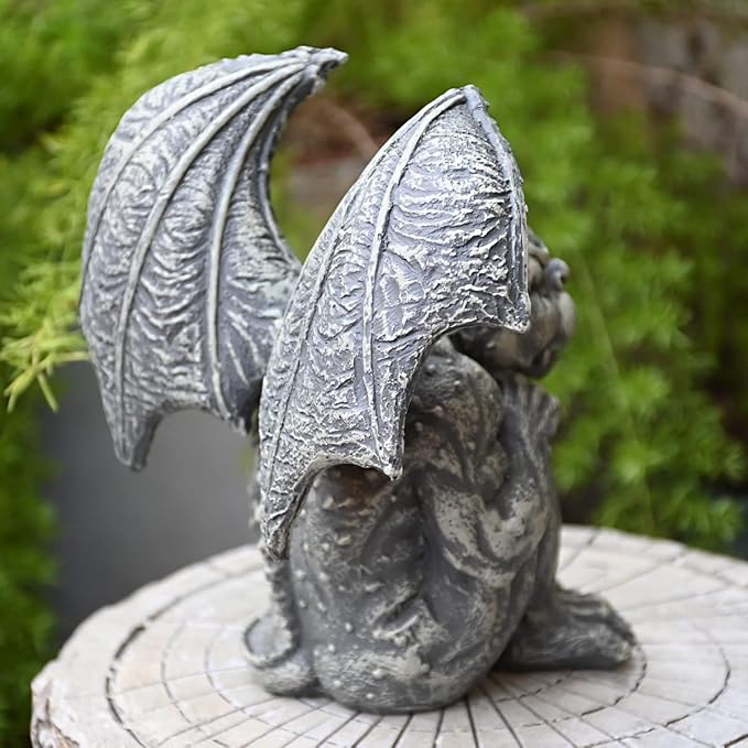 OwMell Gargoyle Statue Garden Guardian Sculpture Figurine Gothic Indoor Outdoor Garden Decor Statue 7 Inch - Sitting