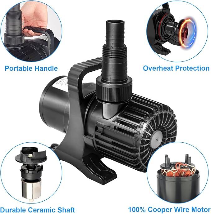 Outdoor 1800Gph-100W 32.8FT Small-Pond Water-fall & Kio Fish Fountain-s &Garden Pump Submersible IPX8: Long 32.8FT Cord Smart-er & Quieter Duck & Yard &Patio Ponds Pumps, 1 Barrier Pump Bag