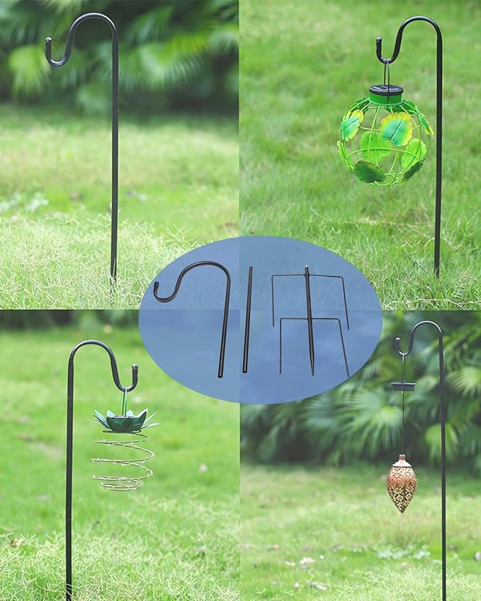 Shepherd Hook for Outdoor with 5 Prong Base, 2PCS 60IN Inches Garden Bird Feeder Pole for Hanging Bird Feeder, Plant Baskets, Solar Light Lanterns, Outdoor Plant Hanger Hook