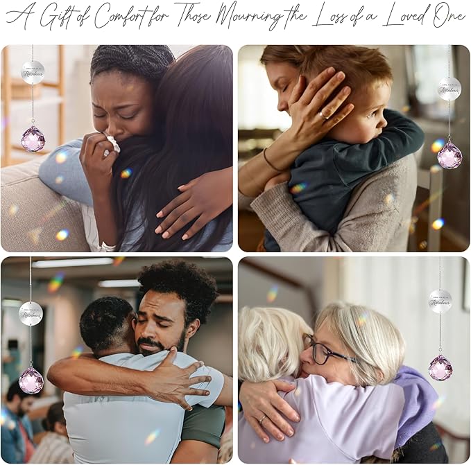 Memorial Gifts for Loss of Loved One, Unique Sympathy Idea, Pink Crystal Ball Grief Suncatcher, Rainbow Bereavement Box for Mom Dad Husband Son Daughter