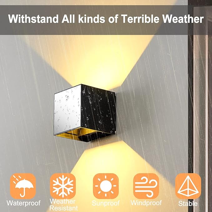 LANFU Indoor Cube Wall Light 10W COB 3000K Modern Up/Down Wall Sconce for Bedroom Living Room Staircase Lighting Fixture,1200 Lumen, Outside Wall Lights for House IP65 Waterproof Porch Lights