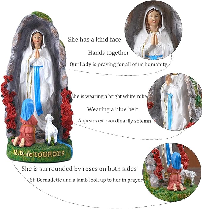 Our Lady of Lourdes Statue - 8" Resin Figurine - Saint Bernadette and Mary Statue, Sculpture with Hand-Painting - Ideal Religious Gift for Baptisms, Communions, Confirmations, Weddings, and Holidays