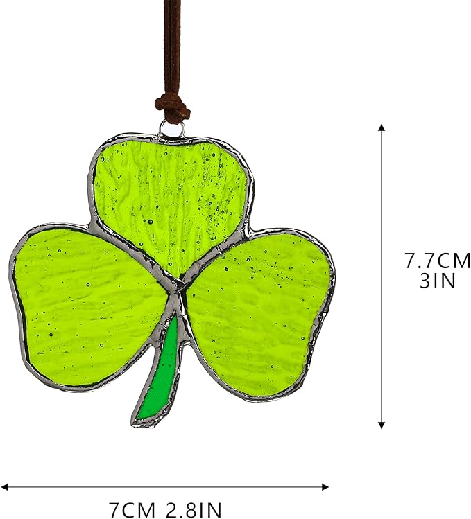 Handmade Stained Glass Shamrock Sun Catcher Window Hanging Irish Suncatcher St. Patrick's Day Decor for Home Green Clover Flower Stained Glass Window Panels for Window 3inch