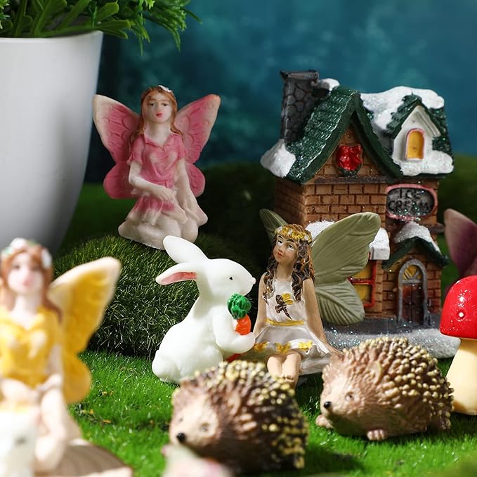 Roowest 16 Pcs Garden Accessories Miniatures Fairies Kit Resin Hedgehogs Cute Tiny Mushroom Miniature Figurines Mini Garden Lawn Yard Micro Landscape Ornaments for Home Decorations Outside