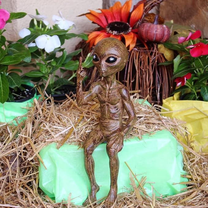 John Bernard & Company Rude Alien Statue “Flipping The Bird” 10″ H Shelf Sitter Extraterrestrial Figurine Funny Home or Garden Decoration (Starlight Bronze)…