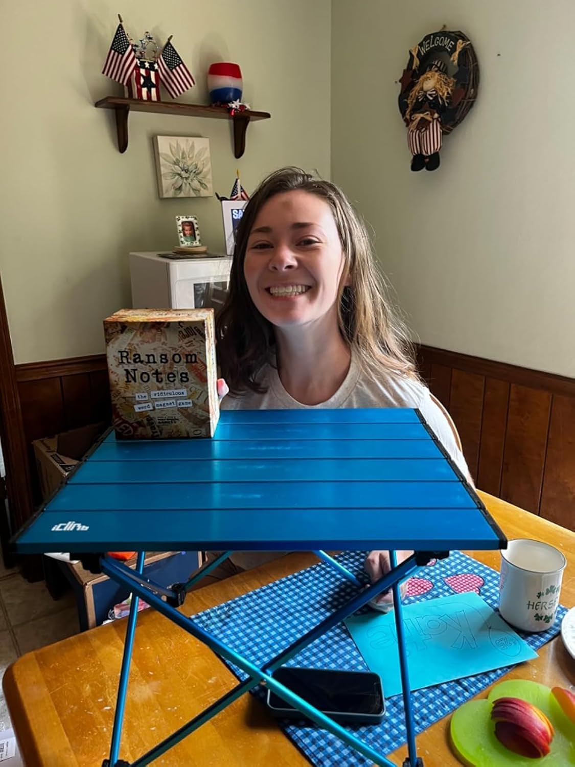 iClimb Ultralight Compact Camping Folding Table with Carry Bag (Blue - L)