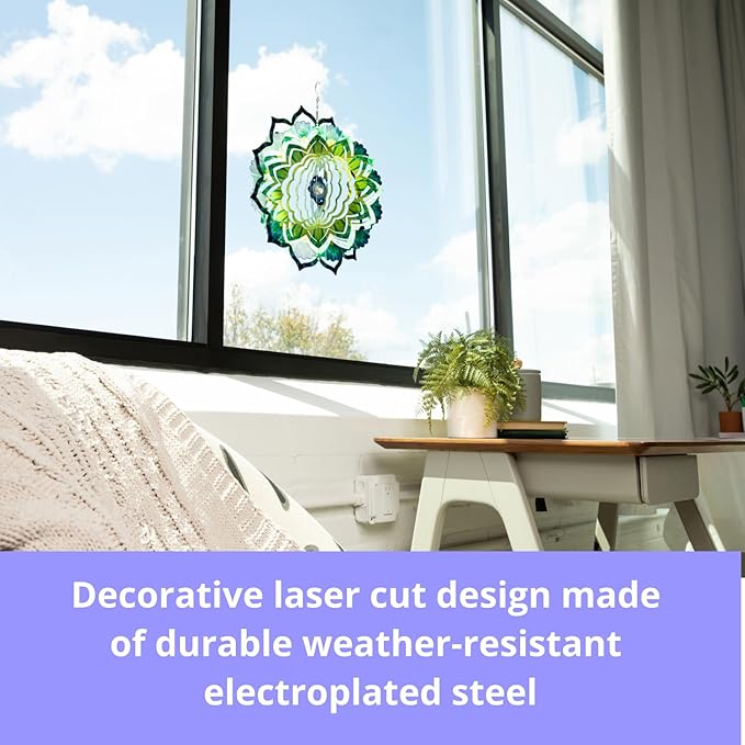 VP Home Emerald Mandala Kinetic Wind Spinner for Yard and Garden Wind Spinner Outdoor Metal Large Hanging Mandala Decor 3D Garden Art Wind Sculpture Spinners Kinetic Art Yard Decor Lawn Ornament