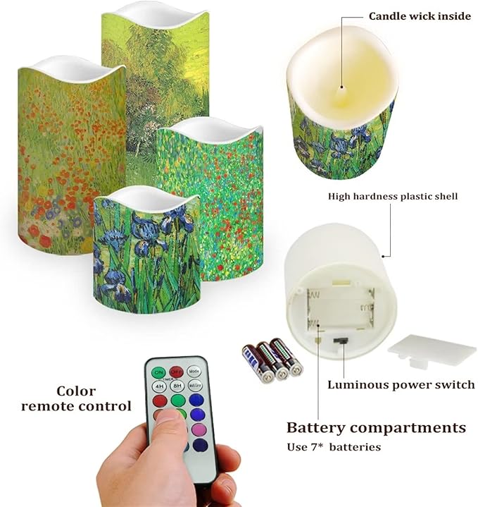 Ystardream Plastic Moving Flickering LED Candles with Remote Color Changing & Timer, 4 Packs Won't Melt Candles for Room Decor Accessories for Christmas Halloween