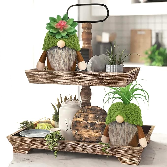 Upltowtme Succulent Gnomes Spring Green Plants Gnomes Swedish Plush Tiered Tray Decoration Tomte Doll Decor Cacti Nordic Dwarf Home Stuffed Gnomes Collection Garden Gift for Her Him Plant Lover