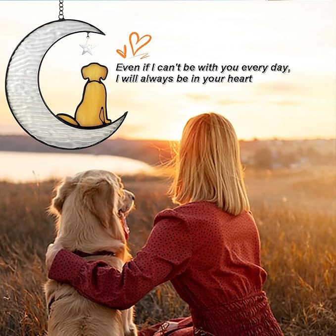 Stained Glass Dog Suncatcher Memorial Gifts for Loss of Dog,Window Hanging Decor Dog Suncatcher Sympathy Gift,Dog Ornaments Bereavement Gifts,Pet Loss Gifts,in Memory of Dog Passing Away Gifts