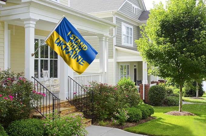 I Stand with Ukraine Flag 2x3FT Ukrainian National Polyester Banner With 2 Grommets Fade Resistant Vivid Color For Patriotic Festival Events Party Decoration