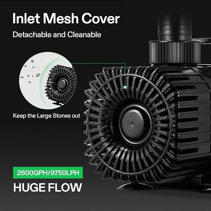 VIVOSUN 2600 GPH Submersible Water Pump with Barrier Bag, Ultra Quiet 200W Pond Pump for Pond, Waterfall, Fish Tank, Statuary, Hydroponic, 20Ft. Lift Height