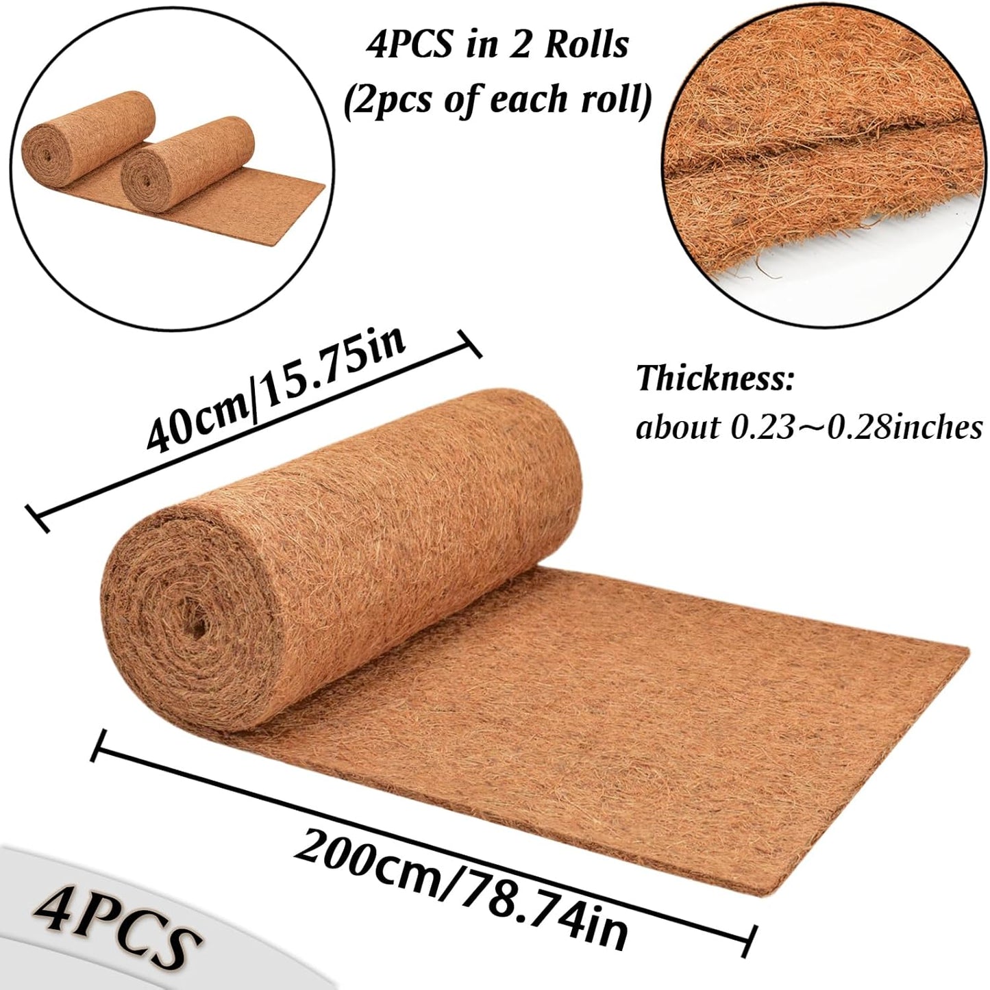 ZeeDix 4 Pack No-Slip Ice and Snow Carpet Mats-16 x 80 x 0.28 Inches Thickened Outdoor Carpet Runner Snow Mats, Coconut Fiber Carpet for Garden, Doorway, Stairs, Porch Outdoor Safer Walking