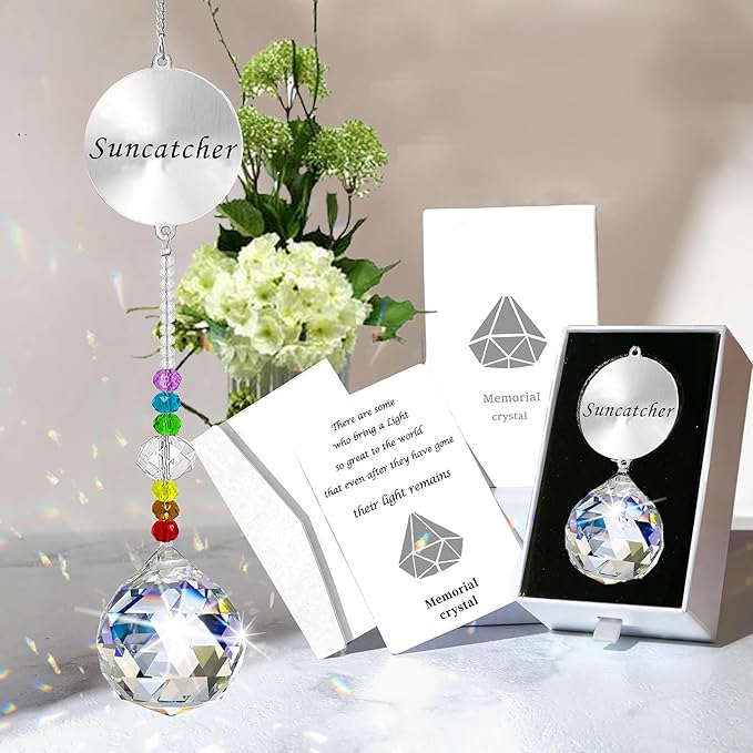 Memorial Gifts Crystal Suncatcher,Unique Sympathy Gifts for Loss of Loved One,Rainbow Maker Bereavement Gifts Box for Loss of Father Mom Dad Son Daughter Husband Brother Grandmother (A)