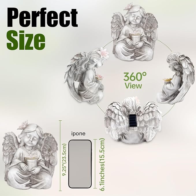 Angel Garden Statues for Outside, Solar Angels for Cemetery Grave, Outdoor Angel Statues for Garden Yard Patio Decor, Garden Sculptures for Halloween Christmas Decorations, Gift for Mom Housewarming