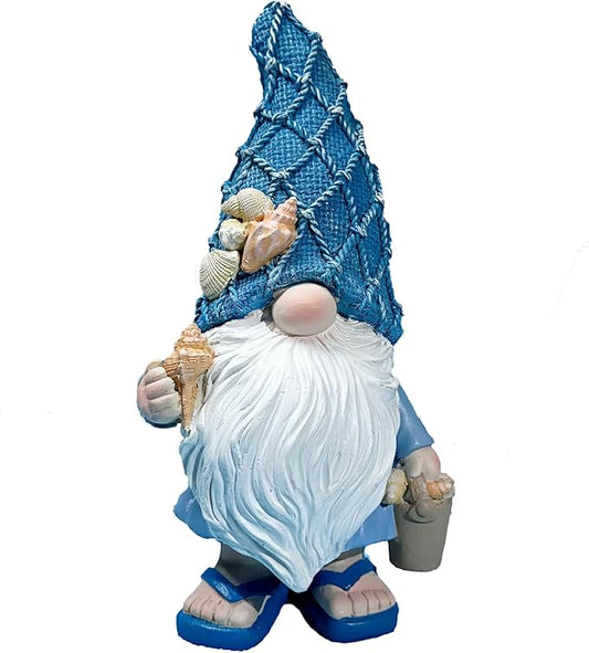 Outdoor Garden Sea Gnome Statue Decoration Indoor Outdoor Resin Beach Gnome Sculpture for Home Office Desktop Bathroom, Summer Pool Decoration Outdoor Gifts (Carrying Bucket of Shells)