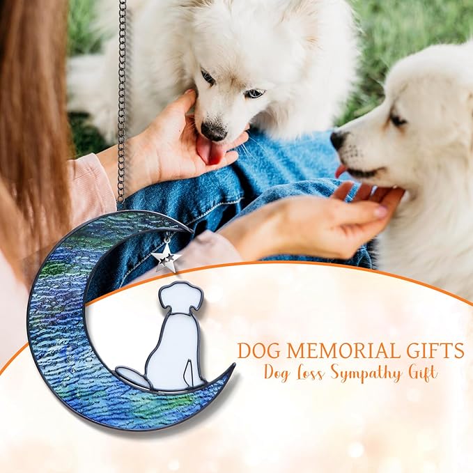 Stained Glass Dog Suncatcher Memorial Gifts for Loss of Dog,Window Hanging Decor Dog Suncatcher Sympathy Gift,Dog Ornaments Bereavement Gifts,Pet Loss Gifts,in Memory of Dog Passing Away Gifts