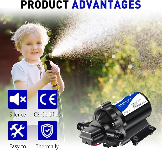 12V DC Water Pressure Booster Diaphragm Pump for RV,45PSI 4GPM Washdown Fresh Self Priming Electric Pump for Boats with Filter, Transfer On Demand Pump for Marine Yacht Caravan Garden Hose