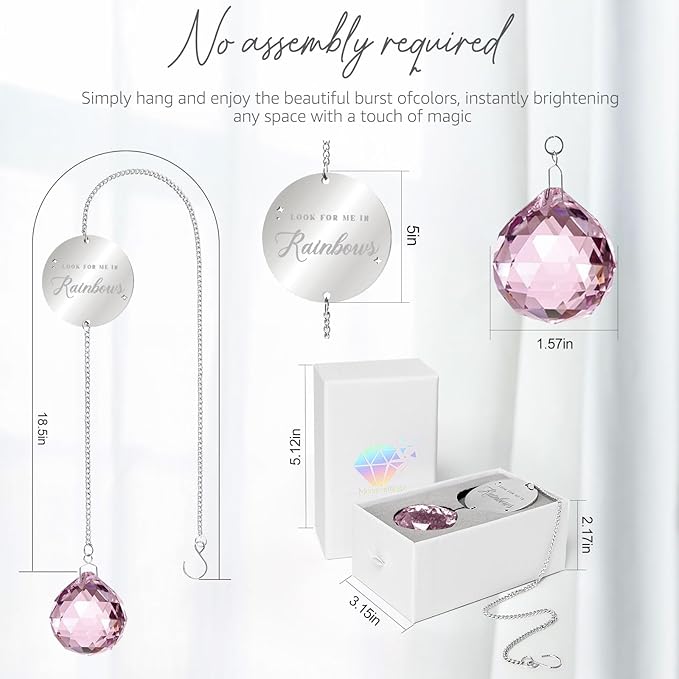 Memorial Gifts for Loss of Loved One, Unique Sympathy Idea, Pink Crystal Ball Grief Suncatcher, Rainbow Bereavement Box for Mom Dad Husband Son Daughter