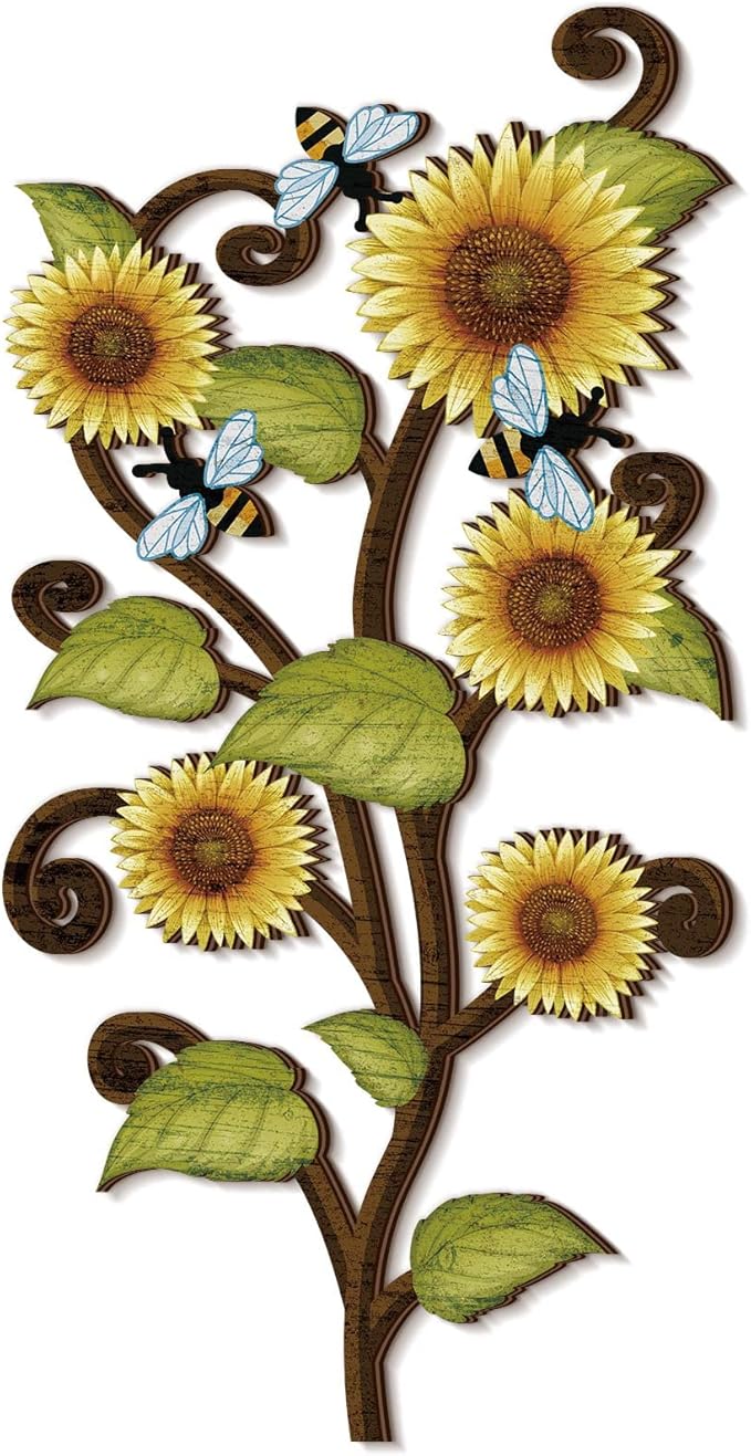 Ferraycle Wooden Sunflower Wall Decor Hanging Sunflower Outdoor Decor Rustic Flower Wall Art Yellow Large Farmhouse Wooden Signs for Indoor Bathroom Porch Patio Bedroom Accessories(with Bees,Wooden)