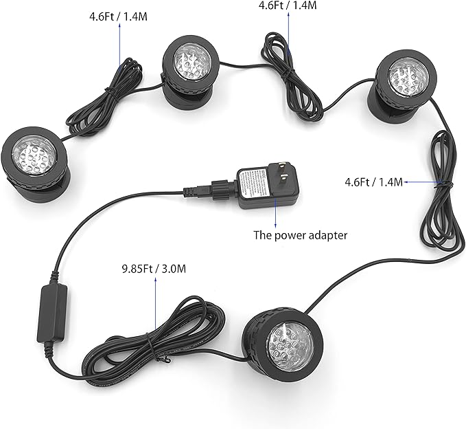 RGB Underwater Pond Lights with Timer, RGB Fountain Lights Underwater Light IP68 Waterproof, Dimmable Outdoor Landscape Lights Fish Tank Pond Fountain Garden, 4 Lights